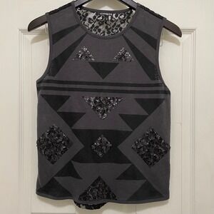 Express Sleeveless Tank Top Black Sequin‎ Lace Back Casual Summer Club Party